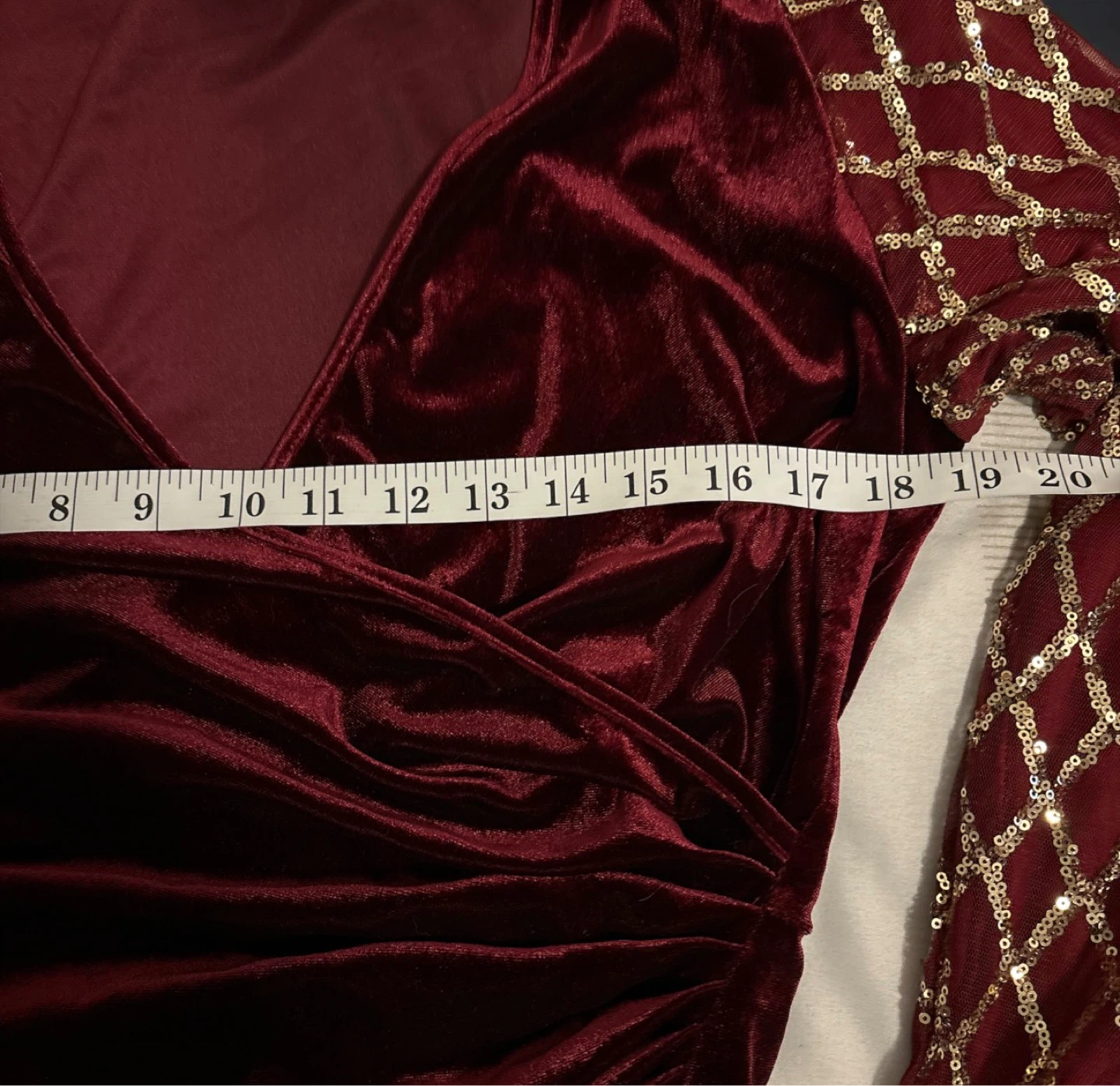 Gamfim Velvet Wrap Dress Burgundy Gold Sleeve XL - photo 3