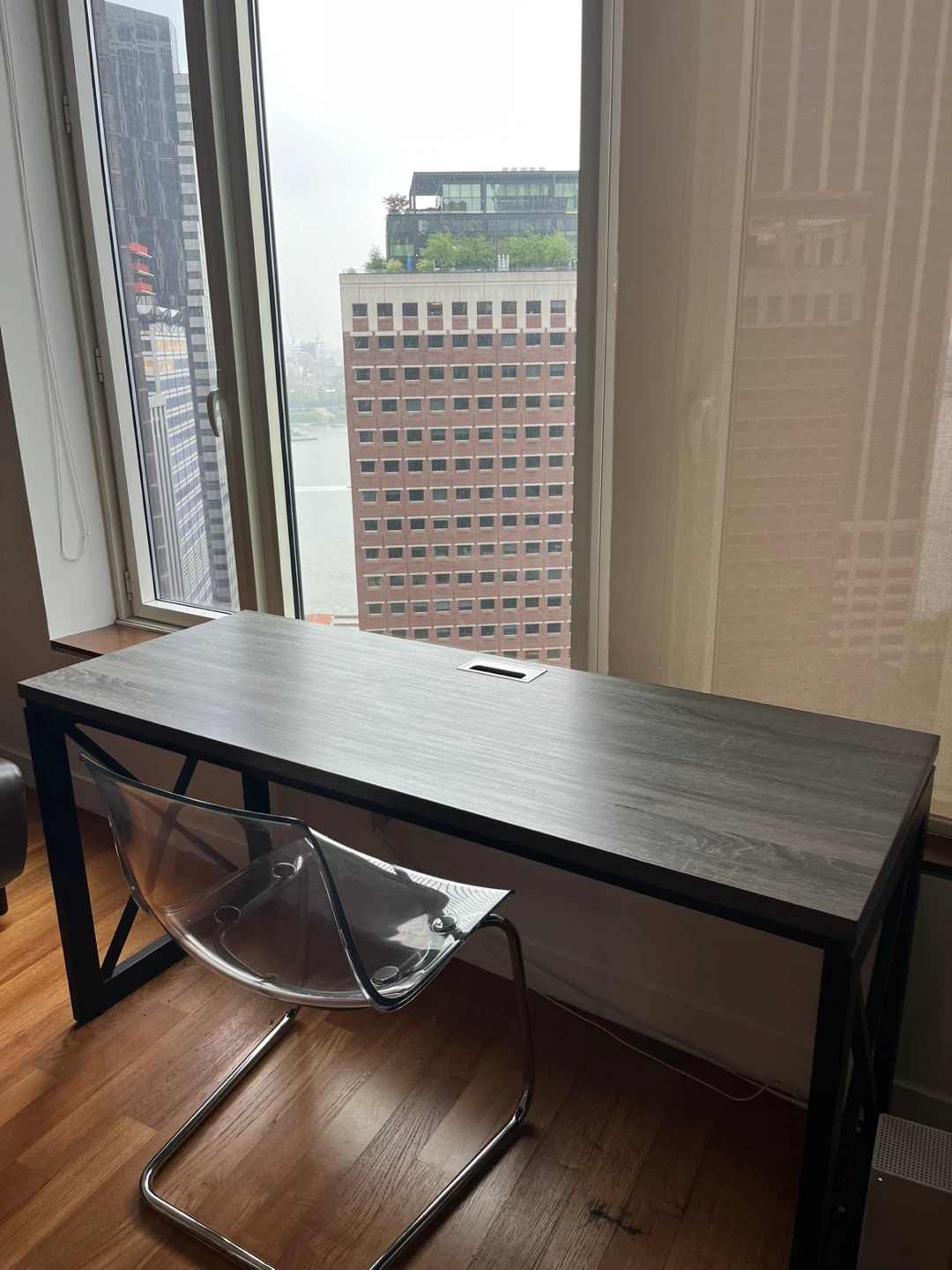 Rustic Wood Grain Desk with Built-in Cable Management