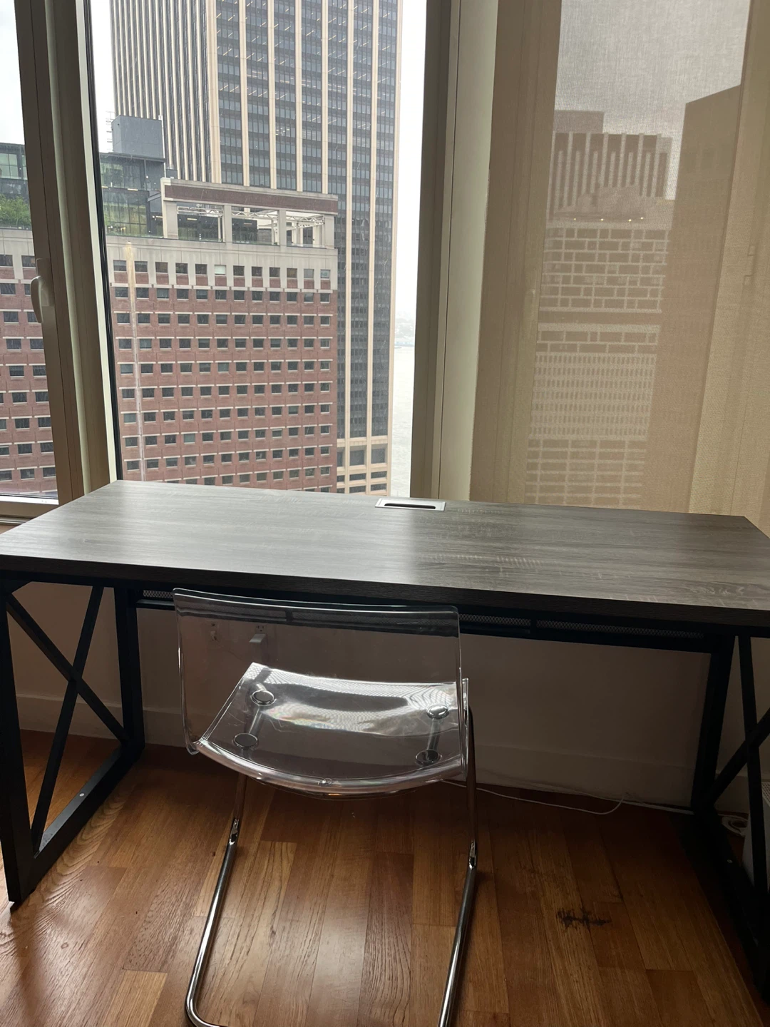 Rustic Wood Grain Desk with Built-in Cable Management - photo 3