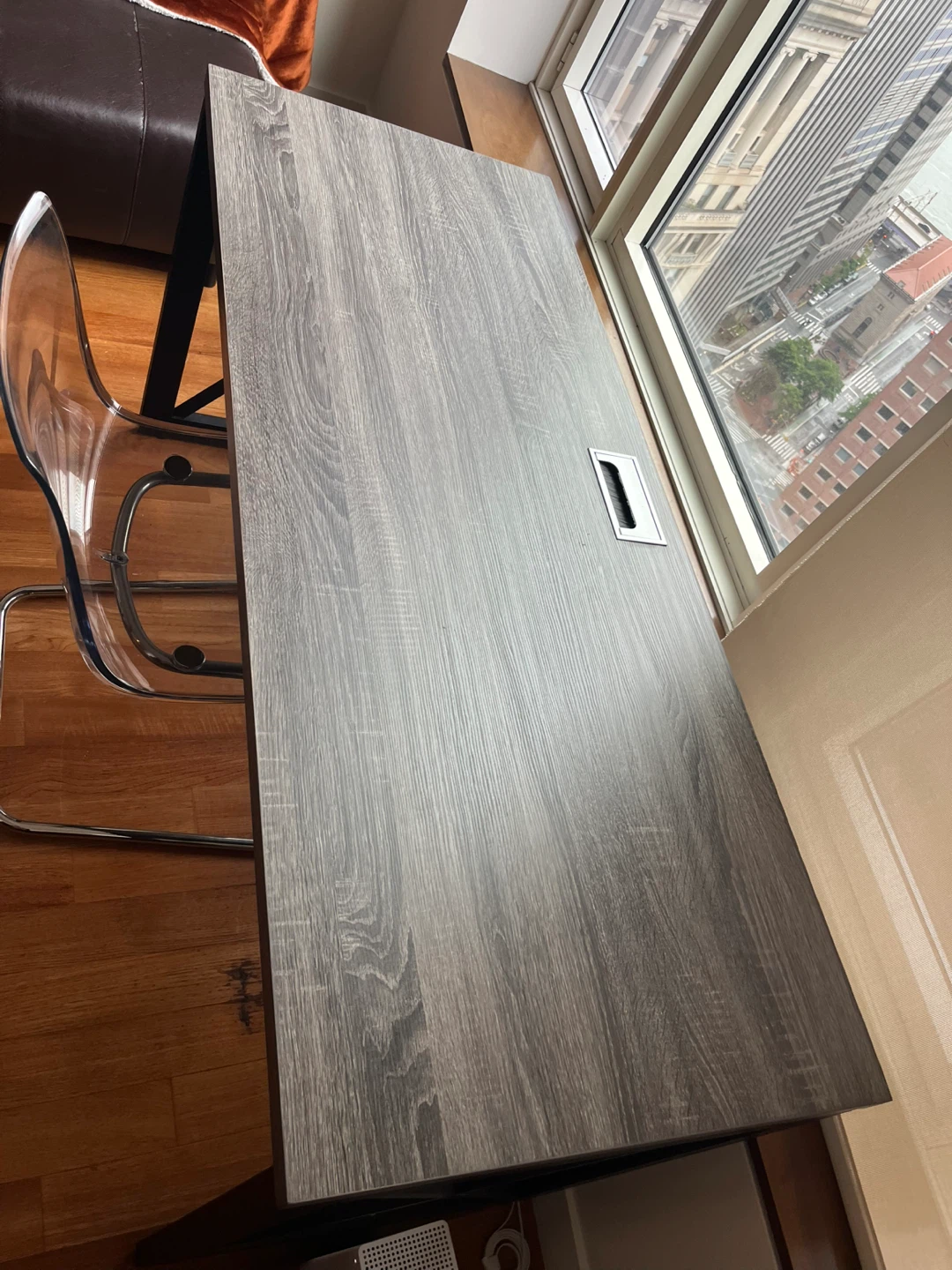 Rustic Wood Grain Desk with Built-in Cable Management - photo 2