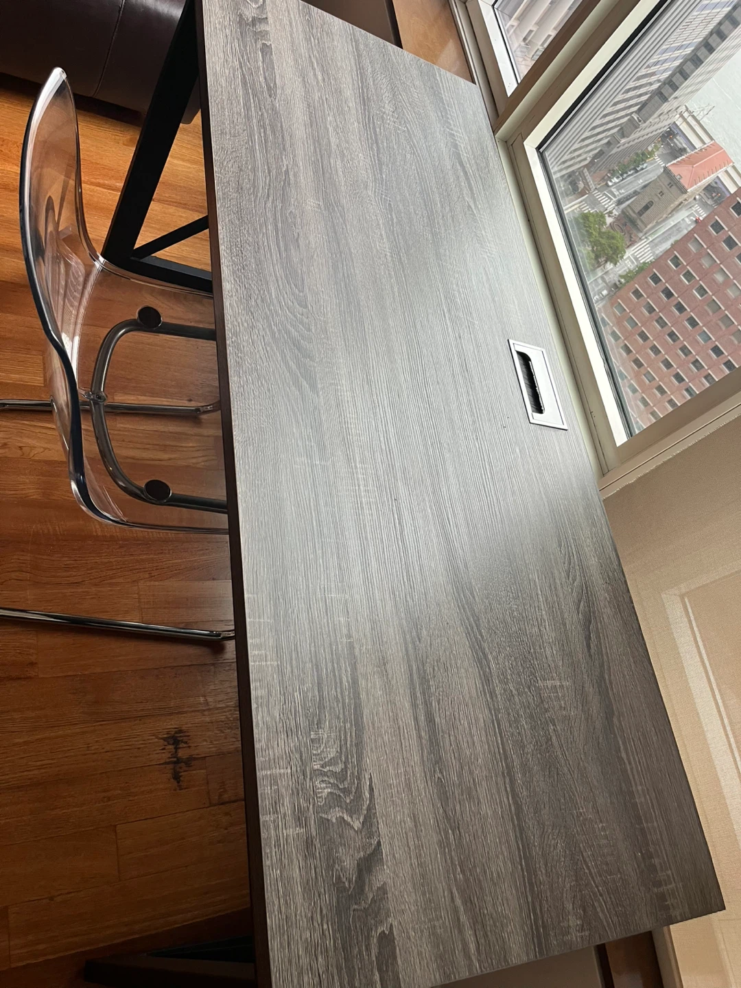 Rustic Wood Grain Desk with Built-in Cable Management - photo 4