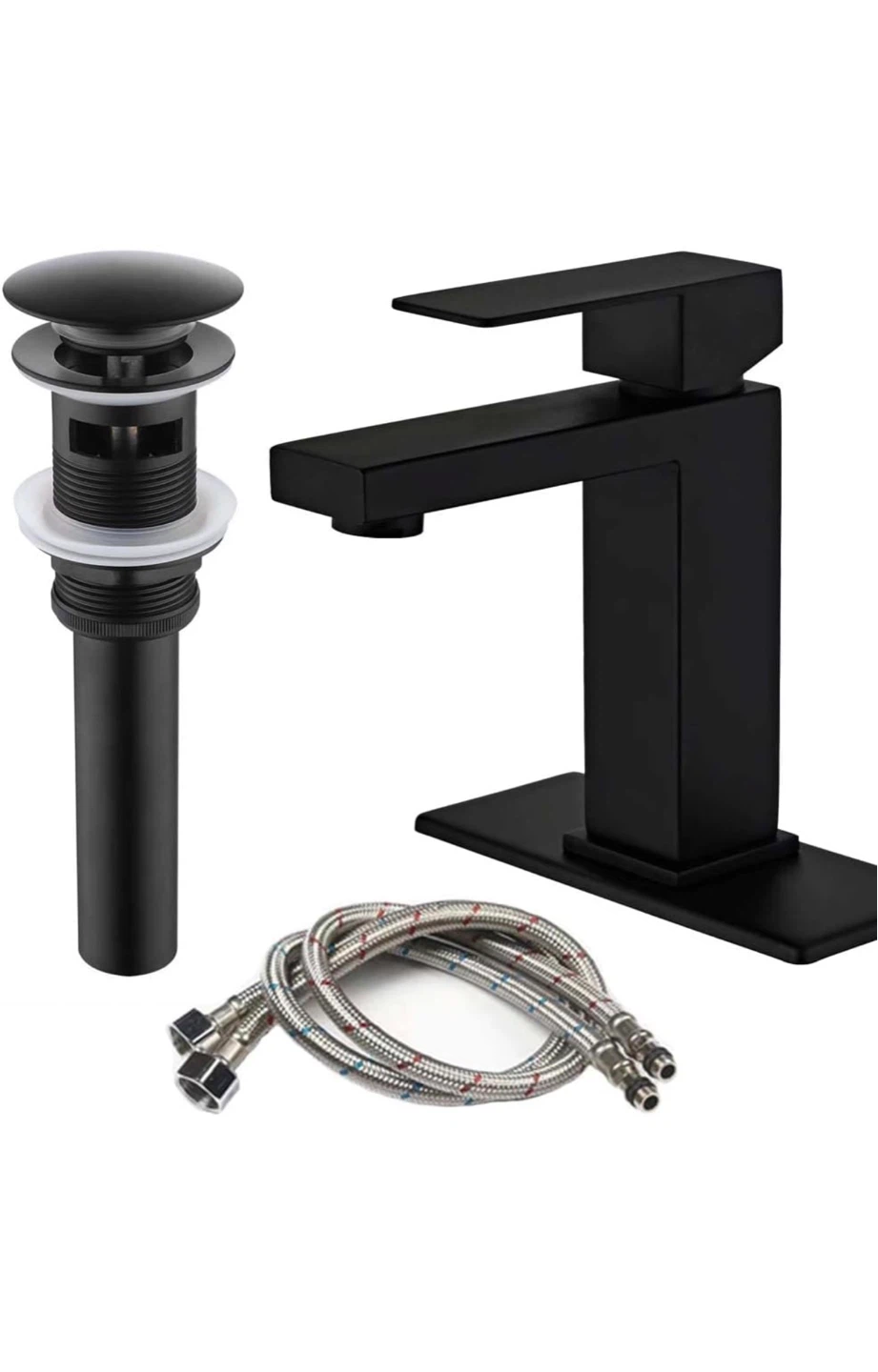 Matte Black Waterfall Bathroom Faucet with Pop-Up Drain Assembly