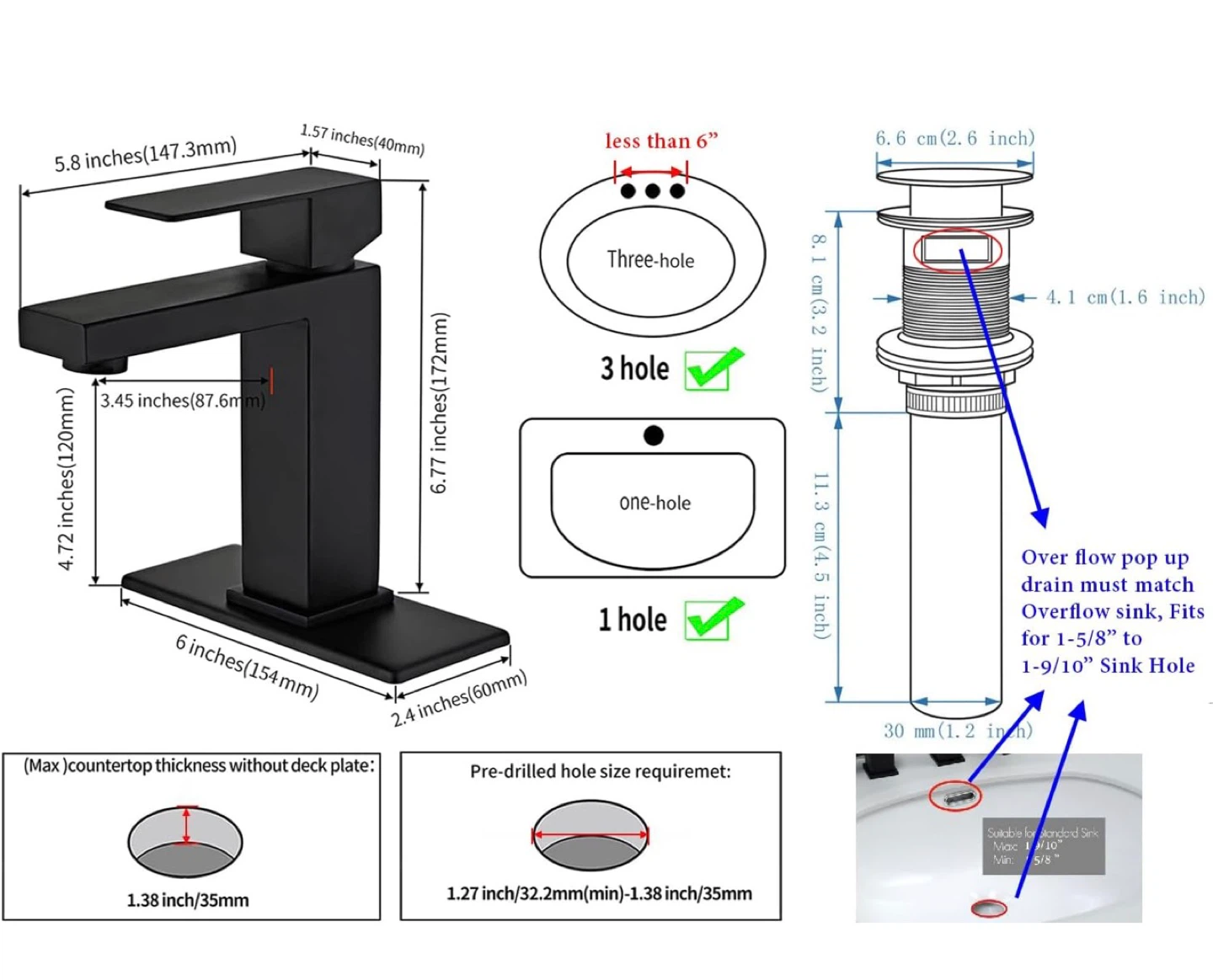 Matte Black Waterfall Bathroom Faucet with Pop-Up Drain Assembly - photo 2