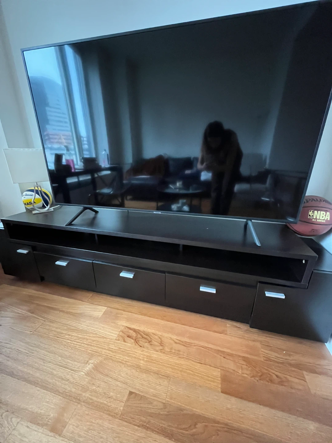 Dark Brown TV Stand with Drawers and Shelves - photo 2