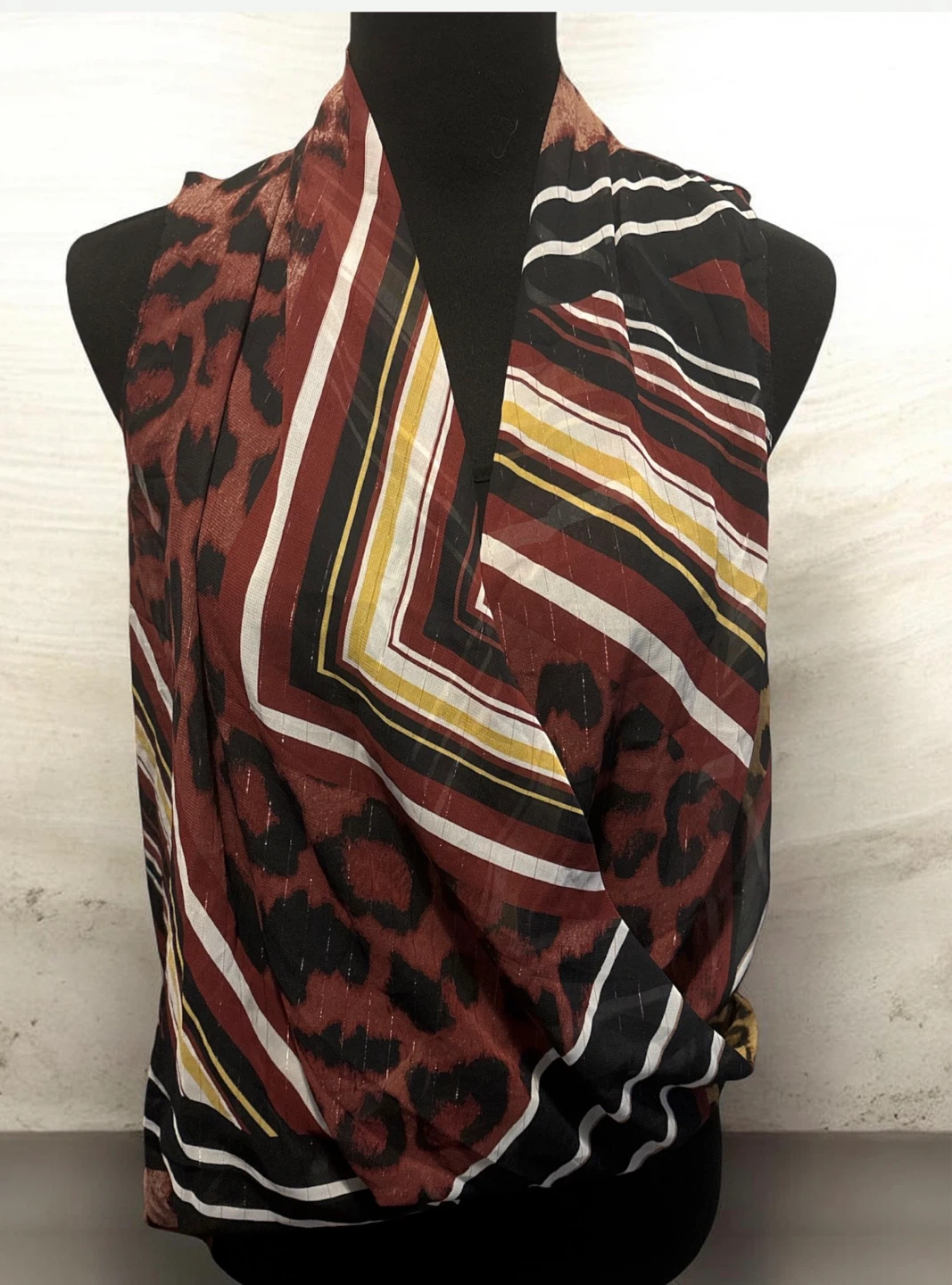 Story On Women's Size S Leopard Print Striped Blouse