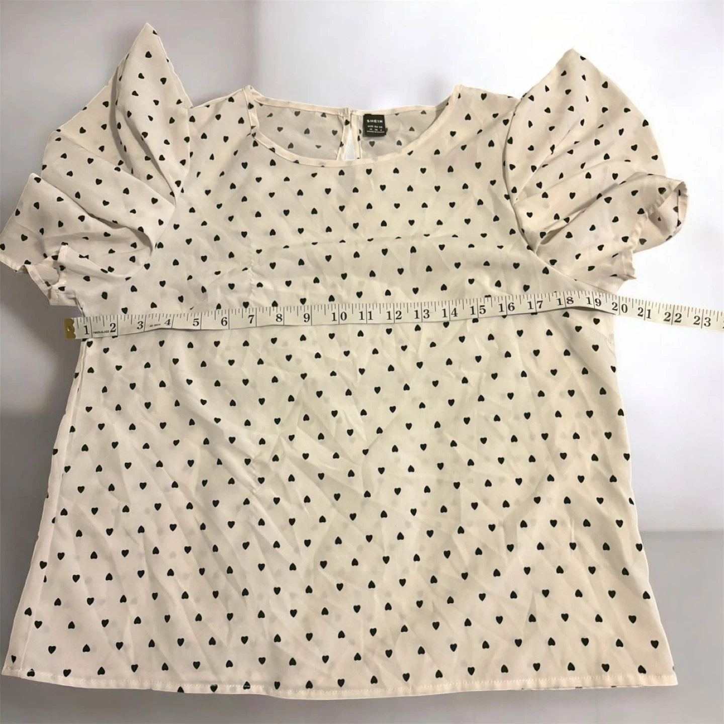 SHEIN White Black Heart Puff Sleeve Top Size M - photo 4