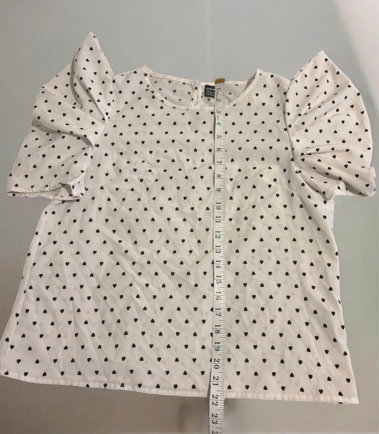 SHEIN White Black Heart Puff Sleeve Top Size M - photo 5