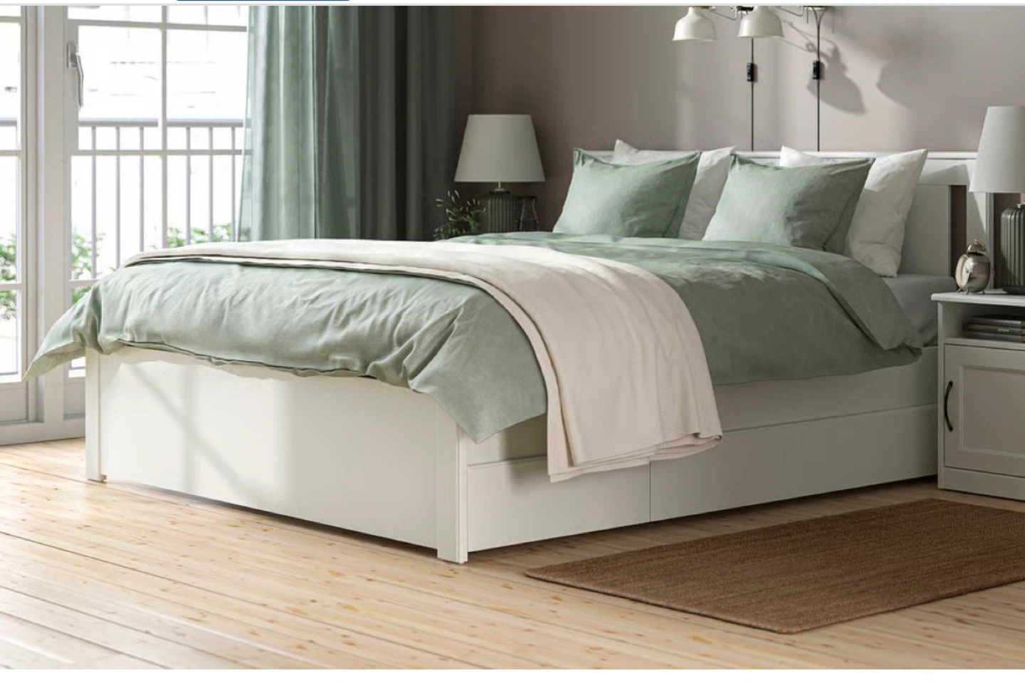 White Queen Bed Frame with 4 Storage Drawers