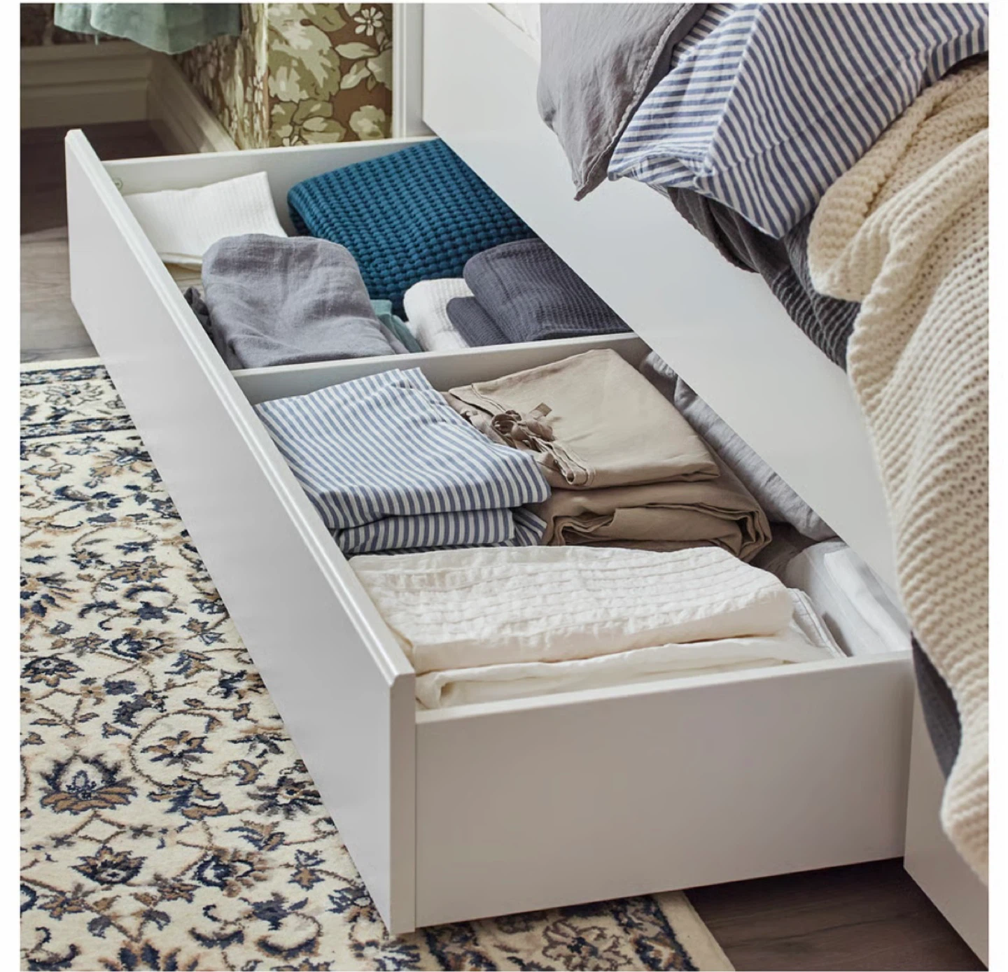 White Queen Bed Frame with 4 Storage Drawers - photo 2