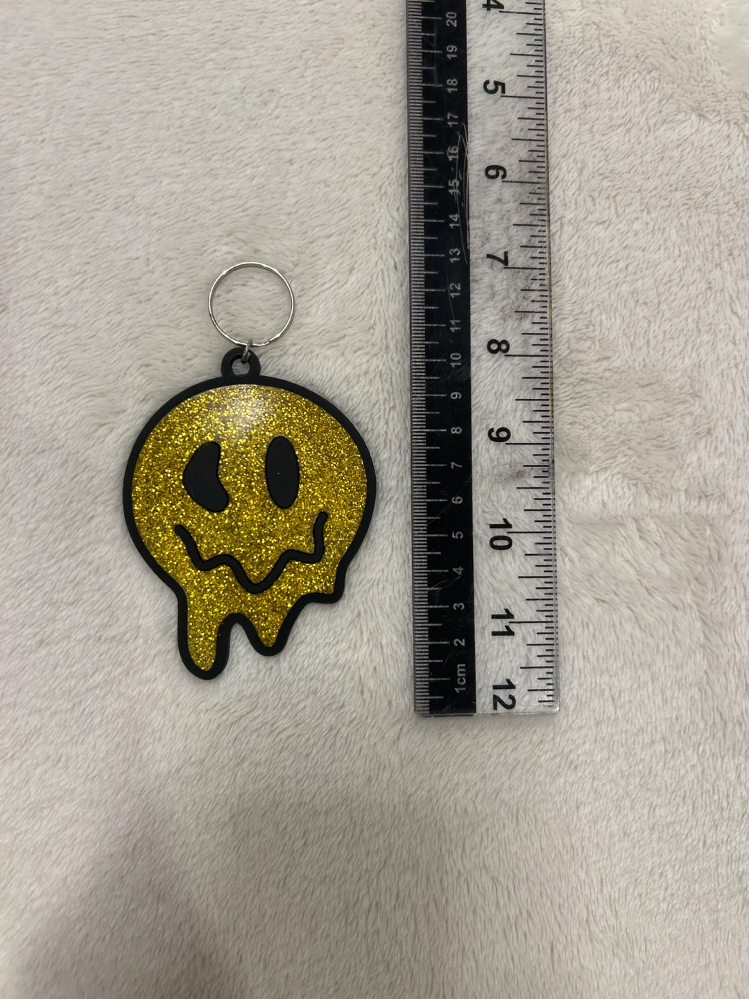 Dripping Smiley Face Keychain - Gold Glitter - photo 3