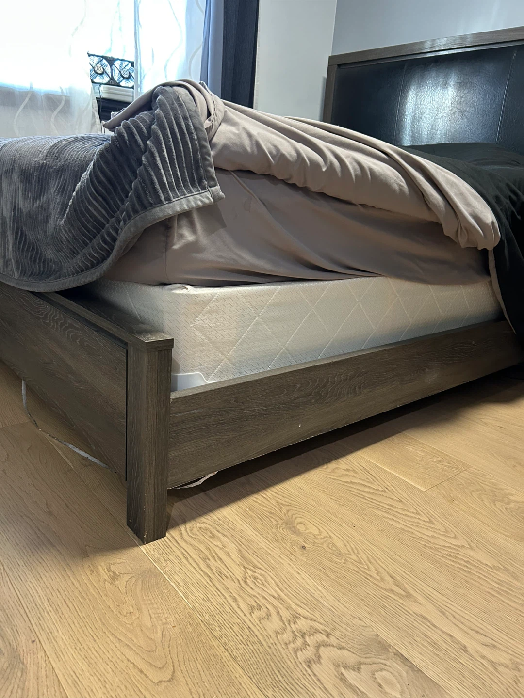 Grey Wood 2-Drawer Nightstand