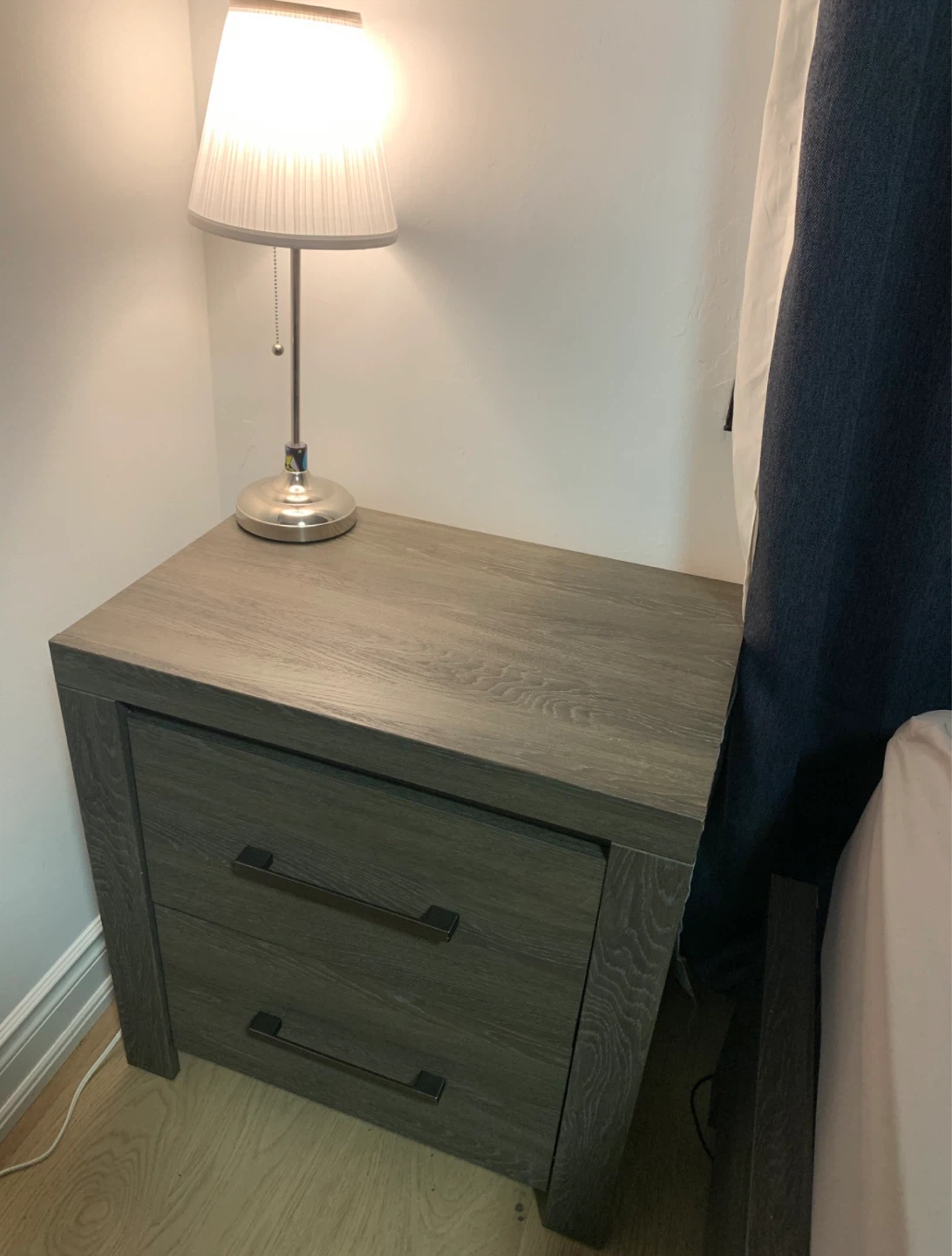 Grey Wood 2-Drawer Nightstand - photo 4