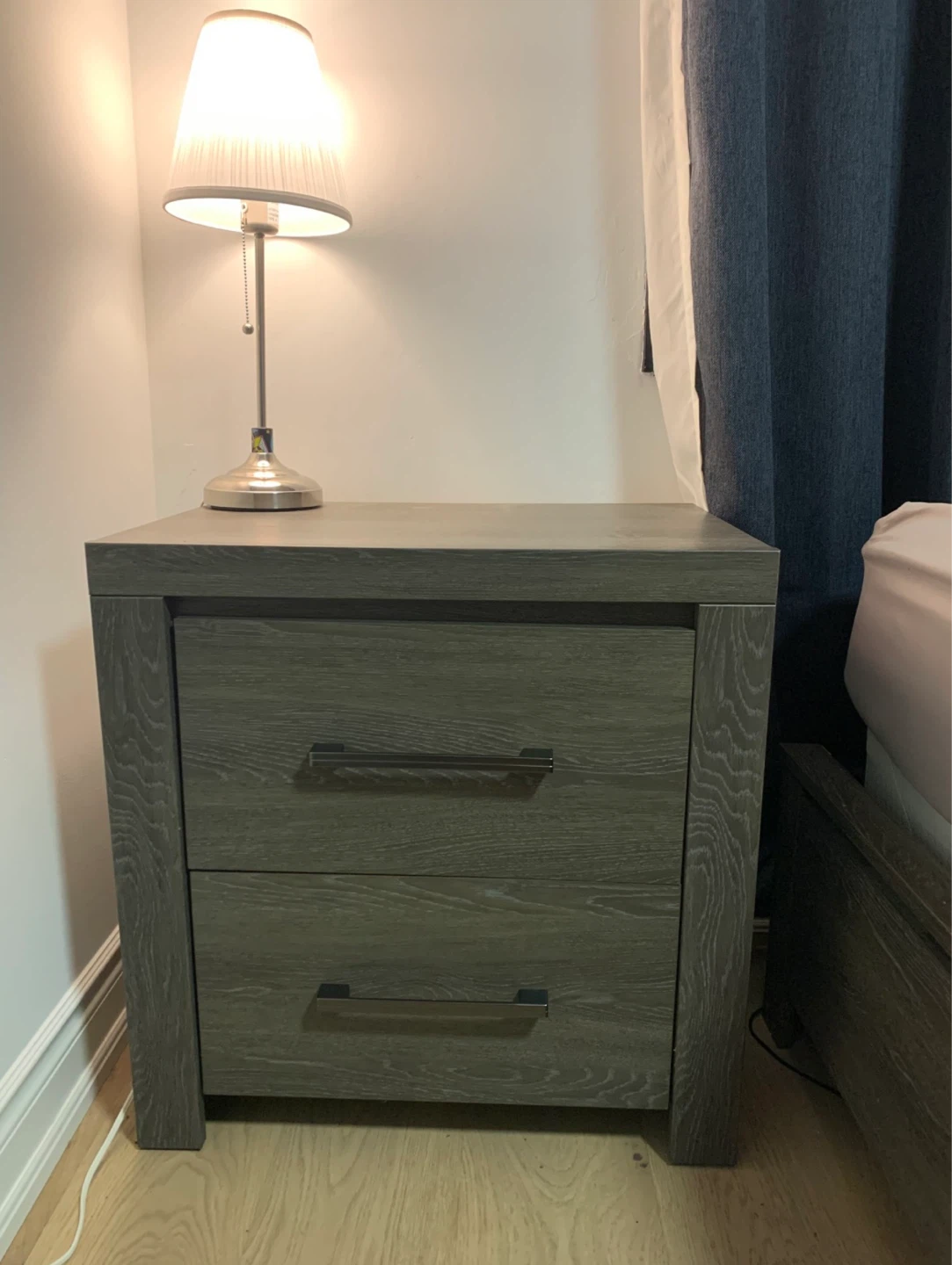 Grey Wood 2-Drawer Nightstand - photo 5