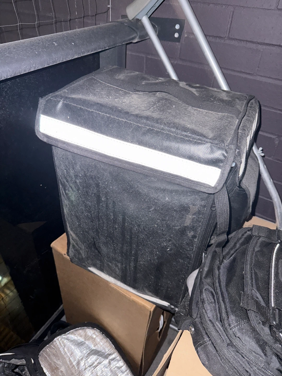 Black Insulated Food Delivery Bag with Reflective Stripe