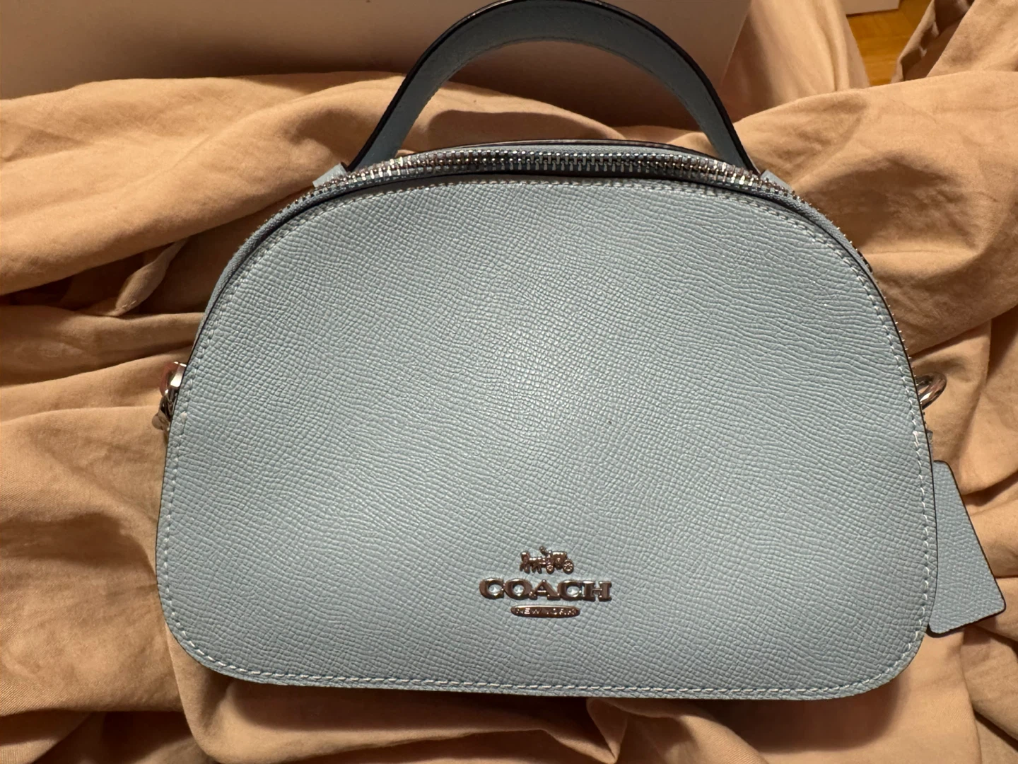 Coach Light Blue Leather Top Handle Sling Bag
