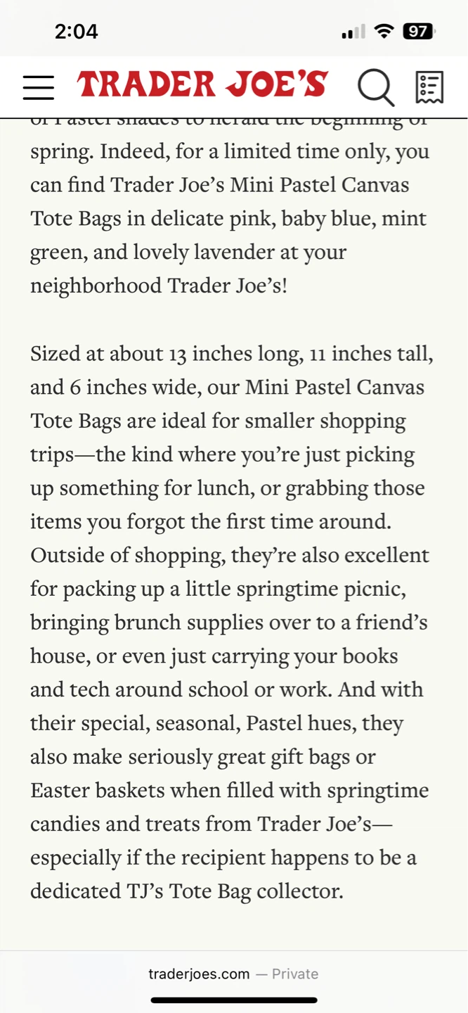 Trader Joe's Mini Pastel Canvas Tote Bag - photo 4