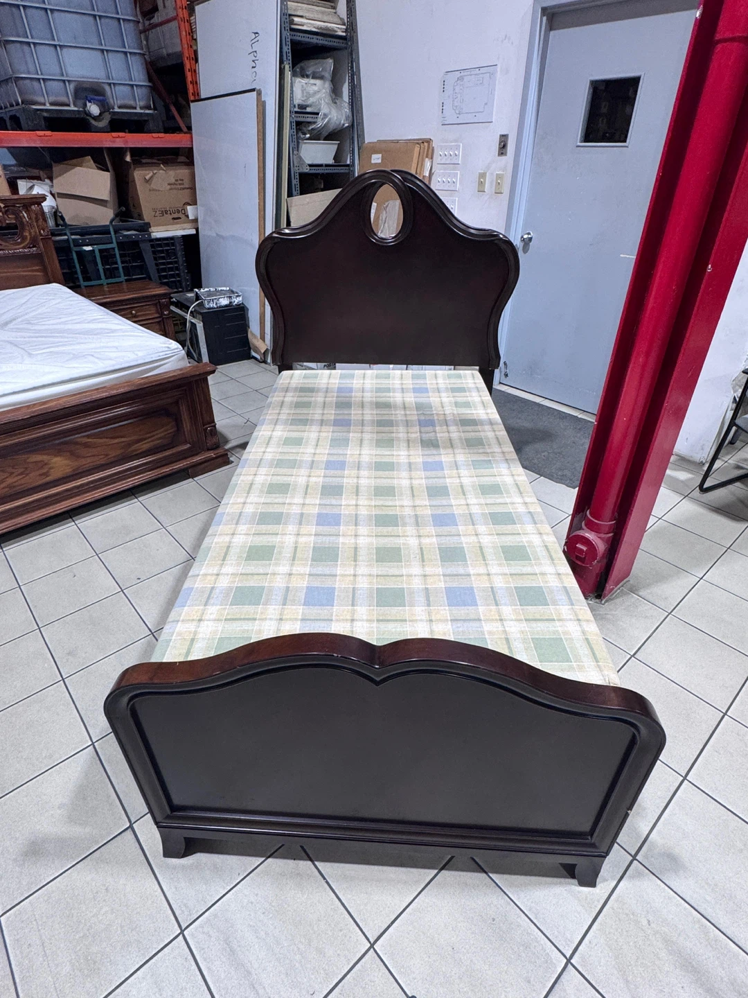 Dark Wood Sleigh Bed Frame with Mattress - photo 2