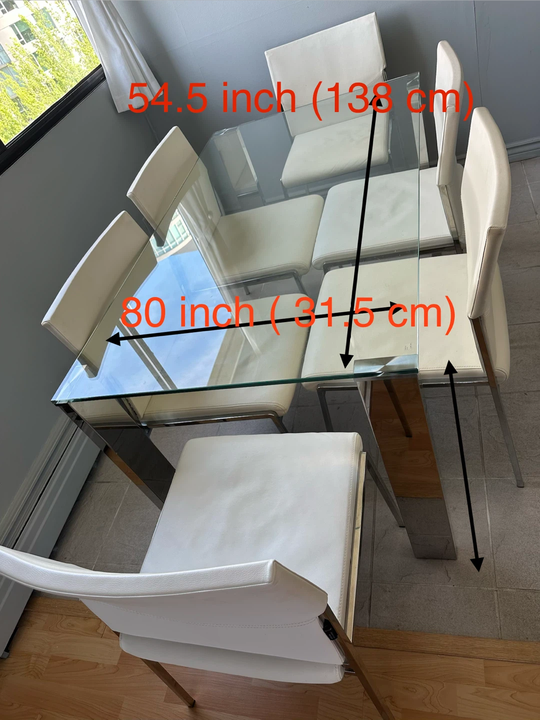 Glass Dining Table with 6 White Chairs - photo 2