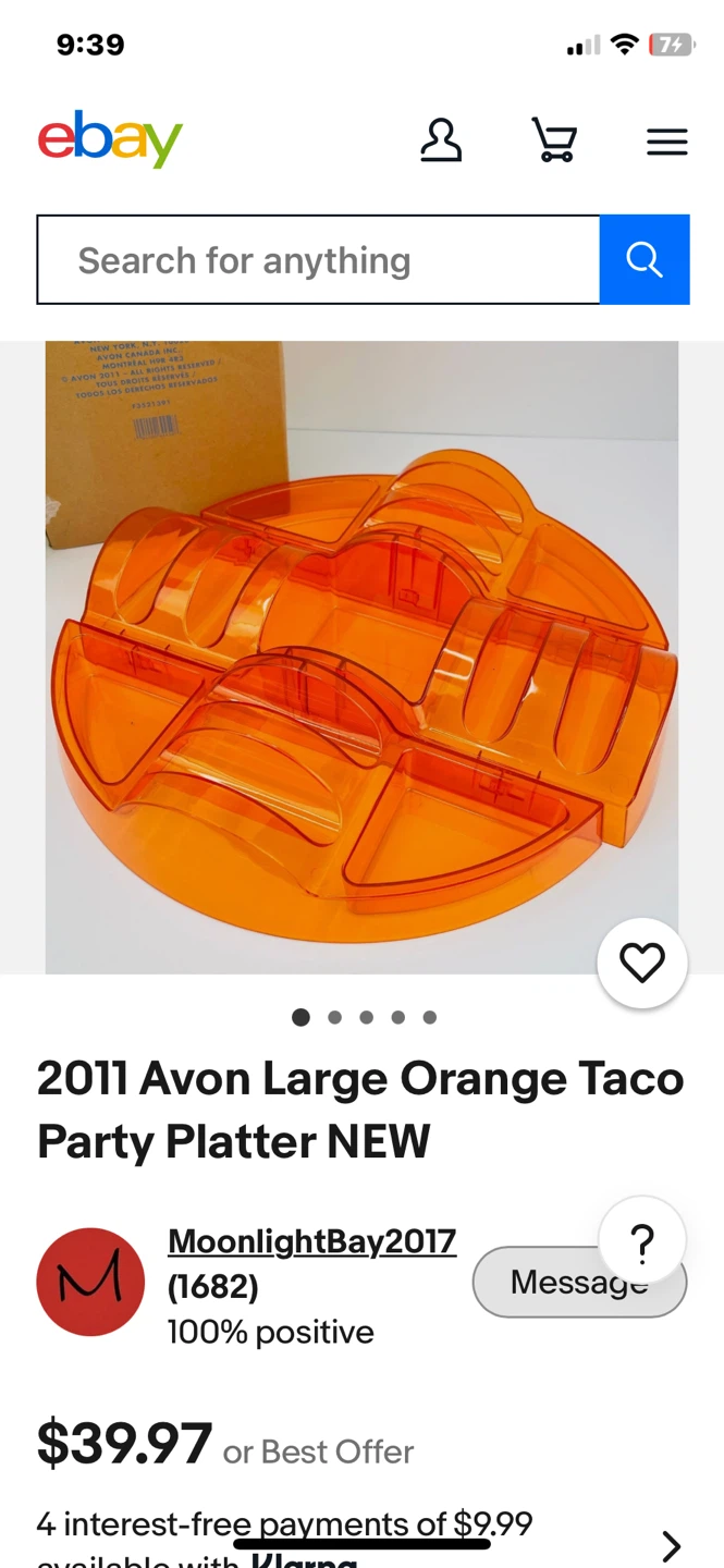 2011 Avon Large Orange Taco Party Platter NEW With no box - photo 2