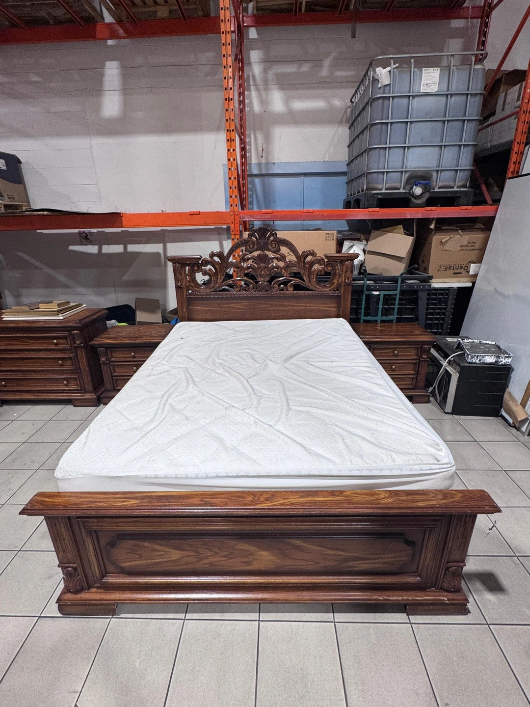Ornate Wood Bed Frame with Matching Nightstands - photo 2