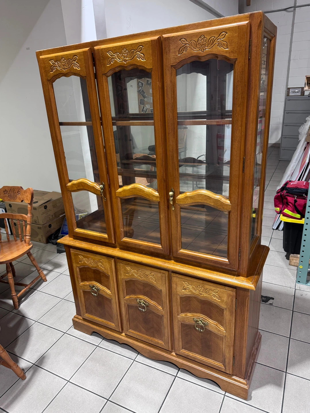 Wooden Display Cabinet with Glass Doors