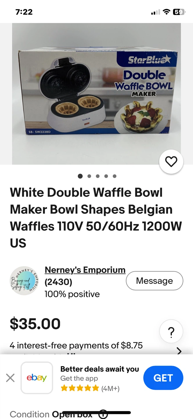 White Double Waffle Bowl Maker Bowl Shapes Belgian - photo 3