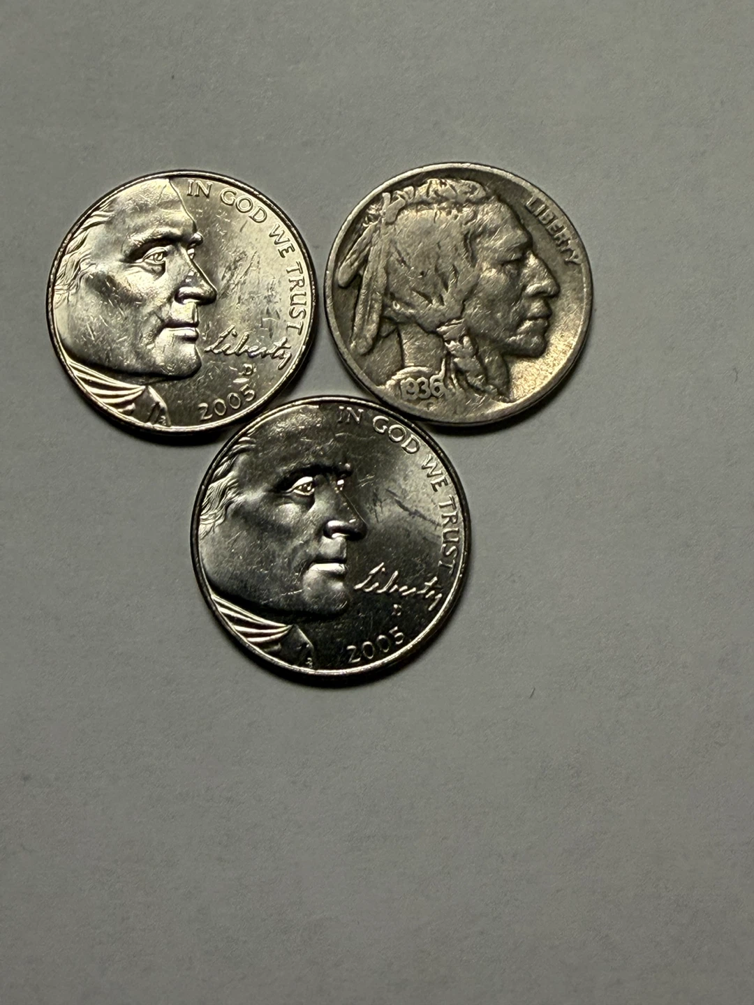 3 United States Buffalo Nickels 1936&2005