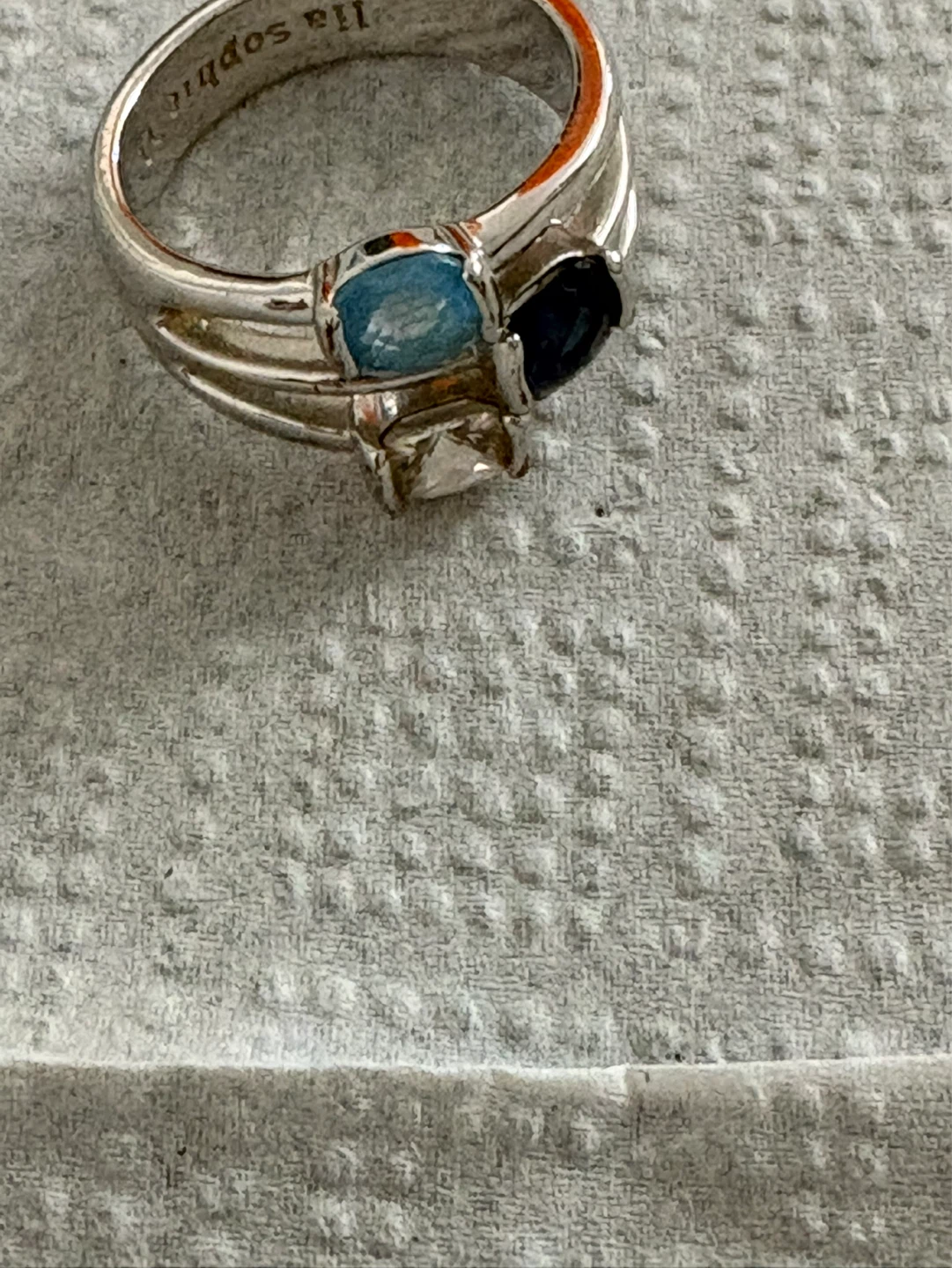 Silver Ring with Blue and Black Stones