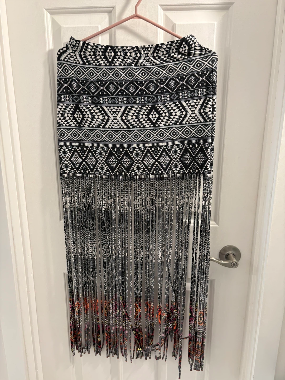 Black and White Patterned Maxi Skirt with Fringe - photo 2
