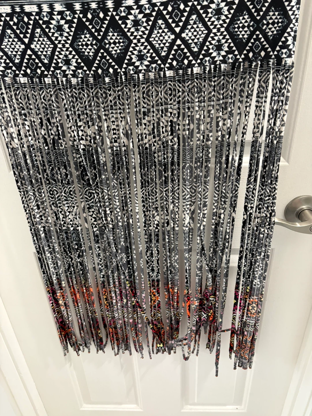 Black and White Patterned Maxi Skirt with Fringe