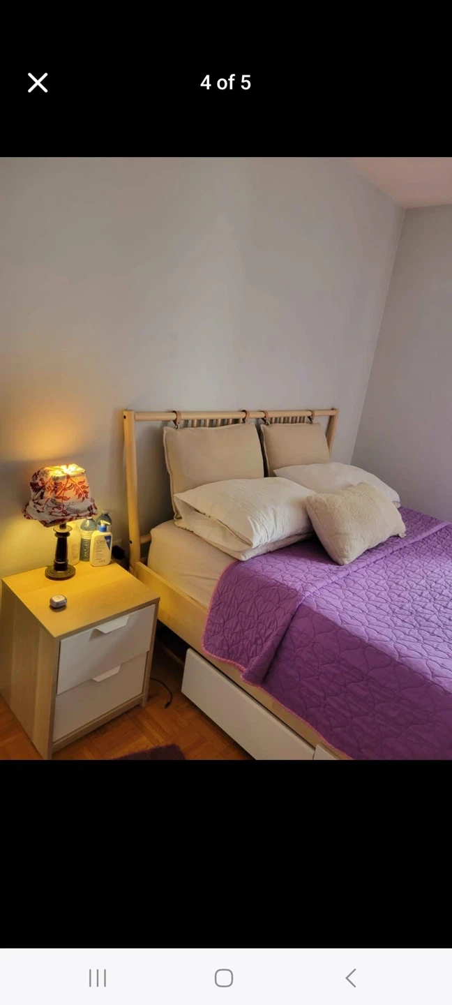 Wooden queen bed frame with nightstand/dresser/vanity