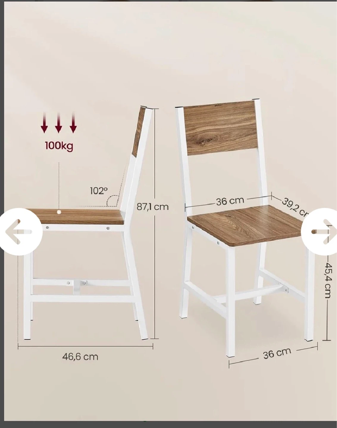 Set of 2 Wooden and White Dining Chairs