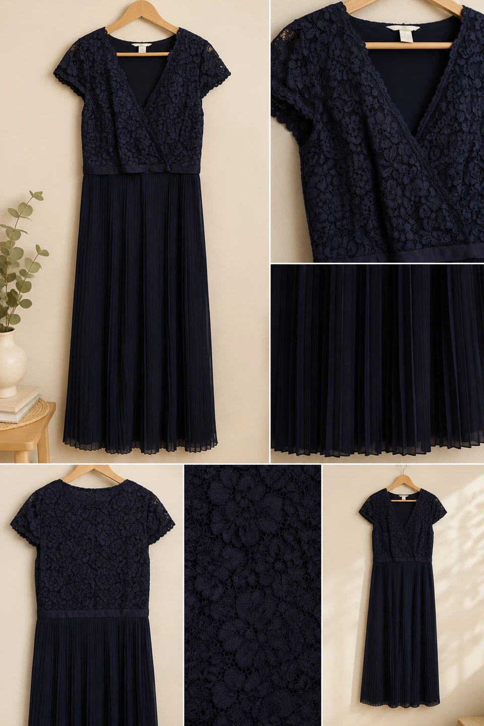 H&M Mama/ Maternity Navy Lace & Pleated Dress Size M