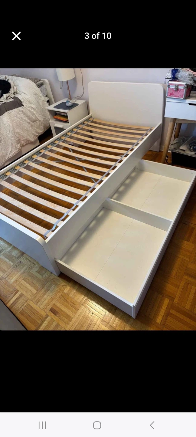 White twin Bed Frame with Drawers