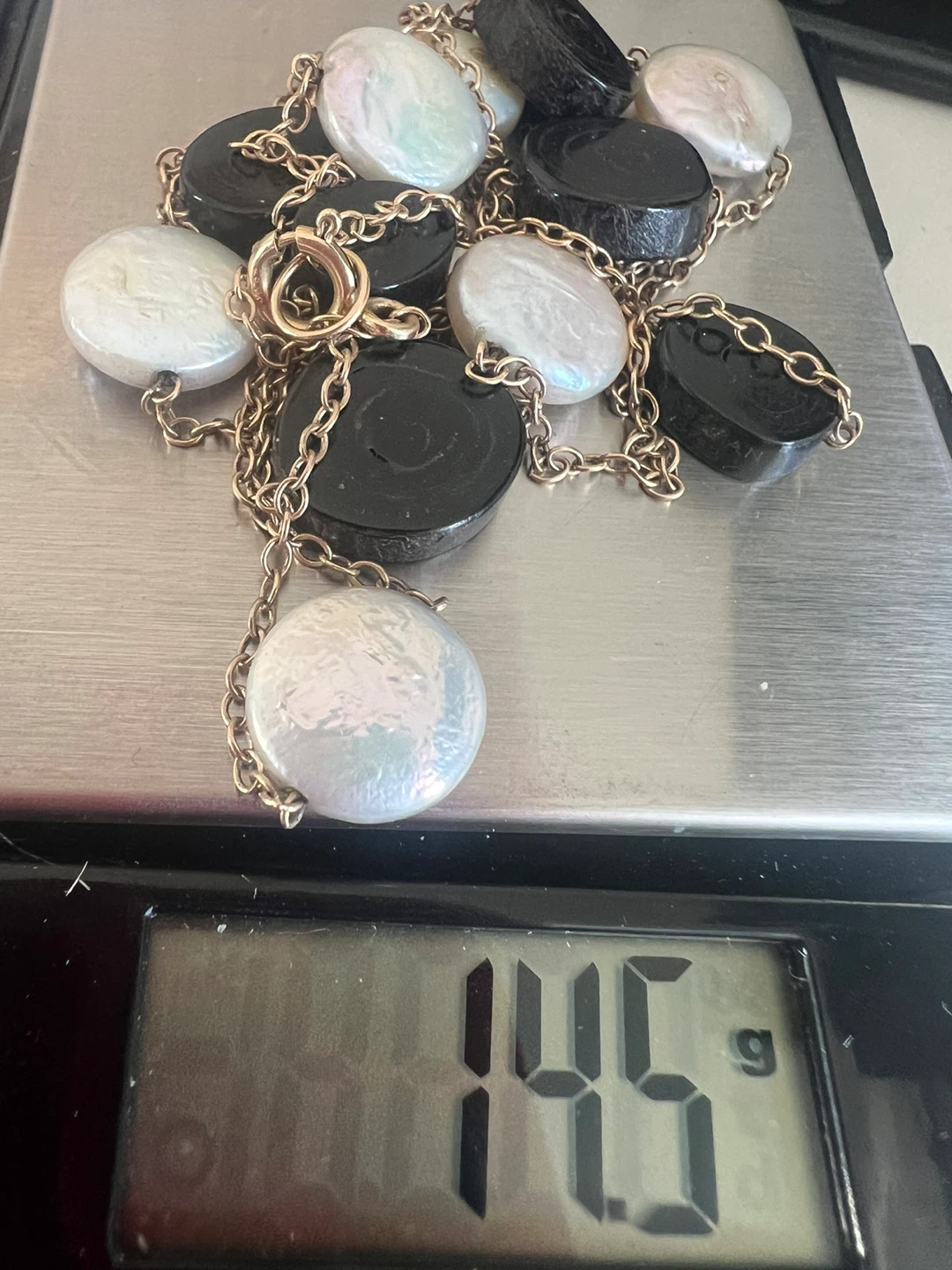 14 k Gold Necklace Pearl and black coral - photo 4