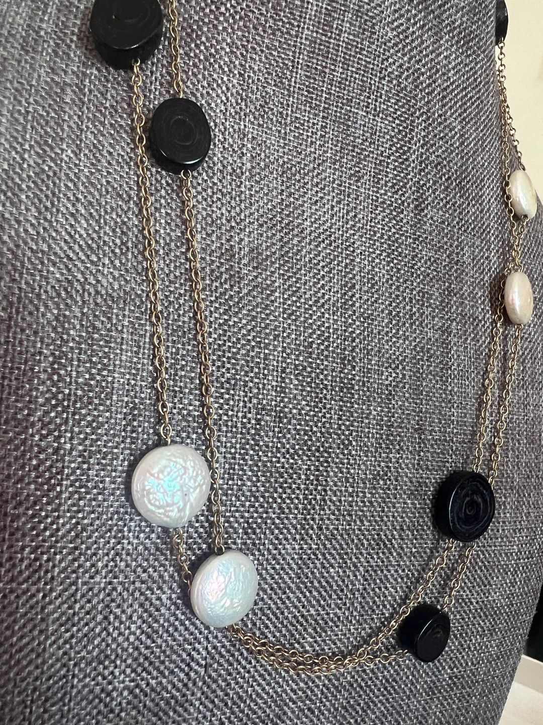 14 k Gold Necklace Pearl and black coral - photo 2