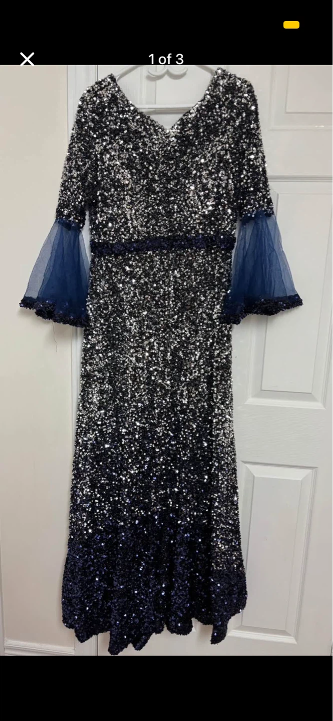 Sparkly Sequin Dress with Blue Mesh Sleeves