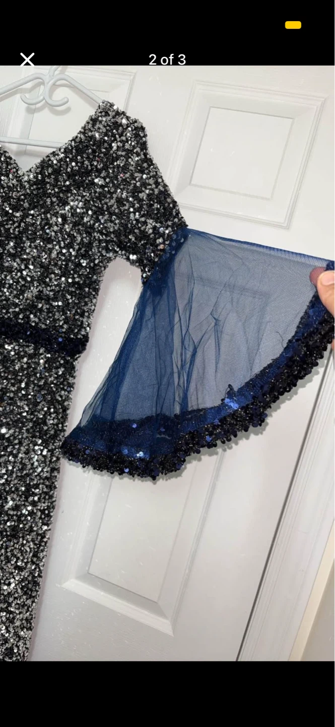 Sparkly Sequin Dress with Blue Mesh Sleeves - photo 2