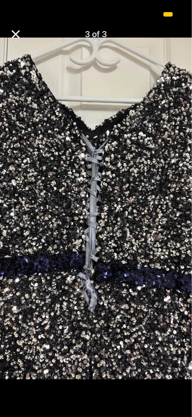 Sparkly Sequin Dress with Blue Mesh Sleeves - photo 3