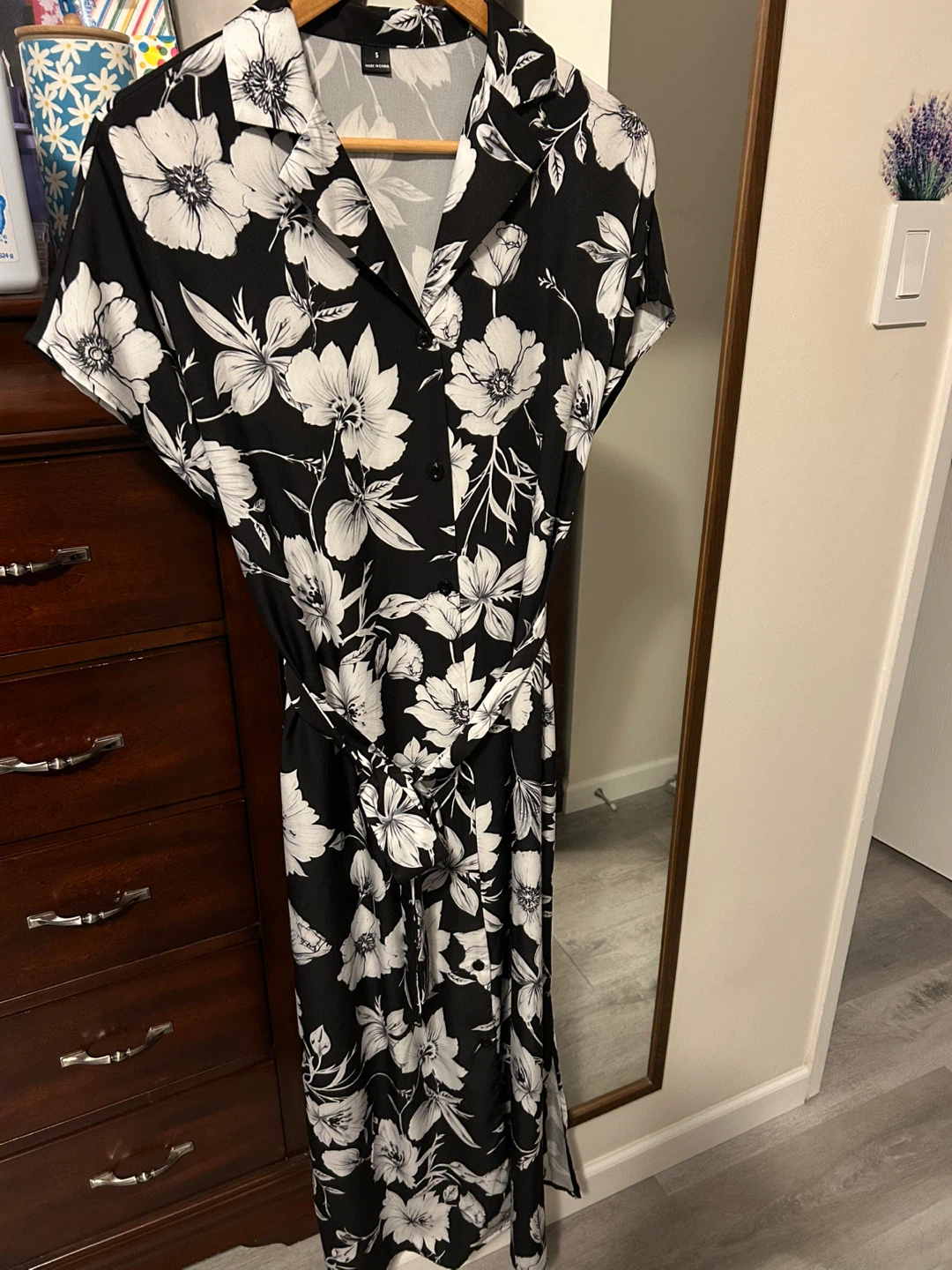 Black & White Floral Midi Dress