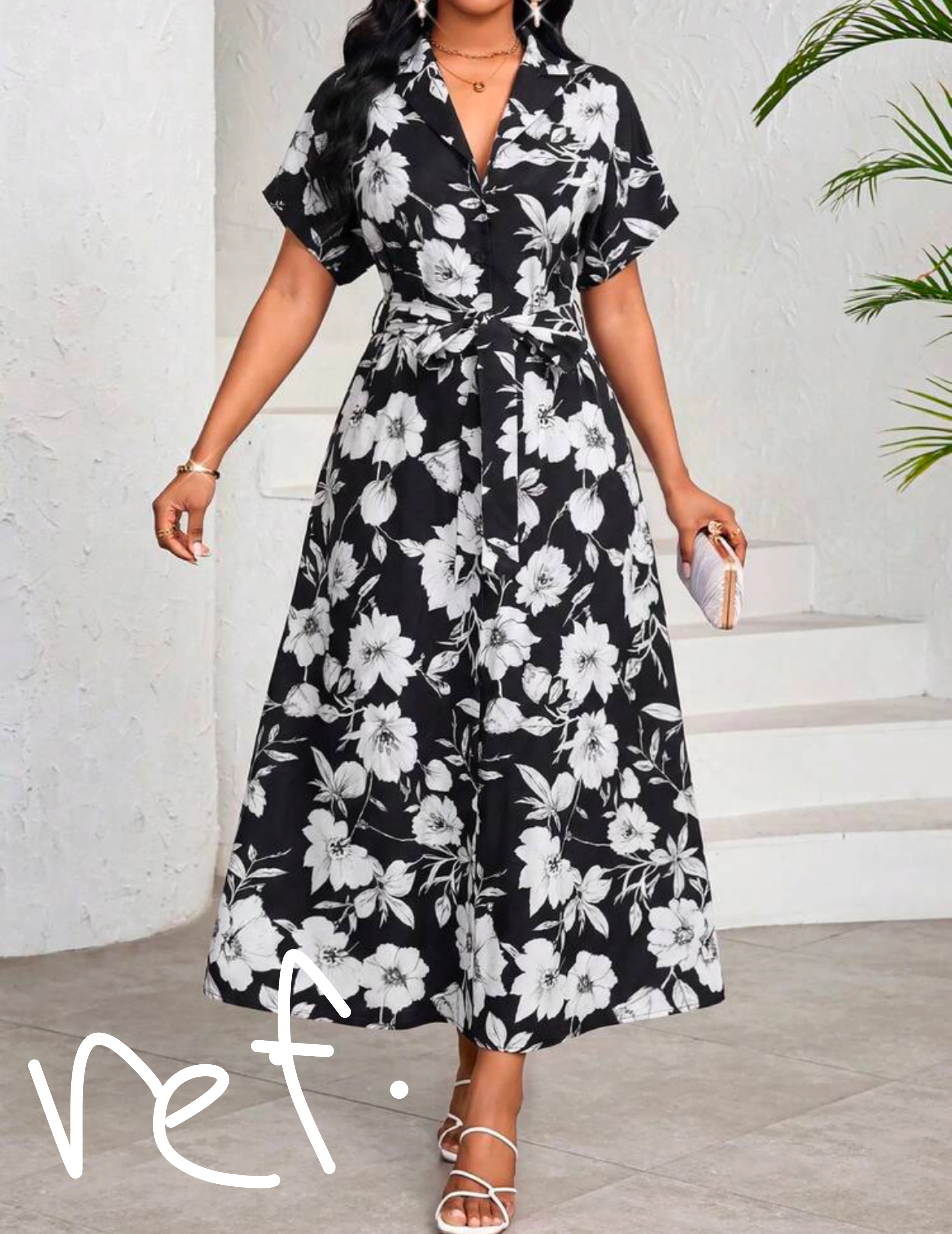 Black & White Floral Midi Dress - photo 4