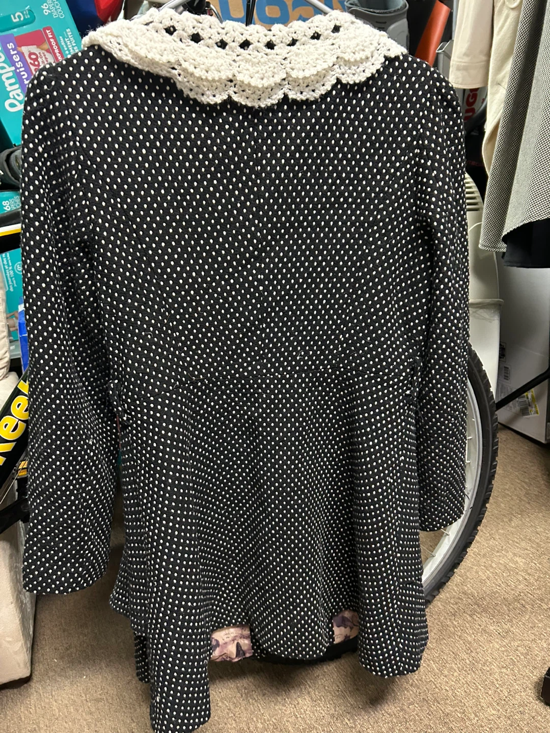 Kinmeng Black and White Polka Dot Blazer with Crochet Collar - photo 2