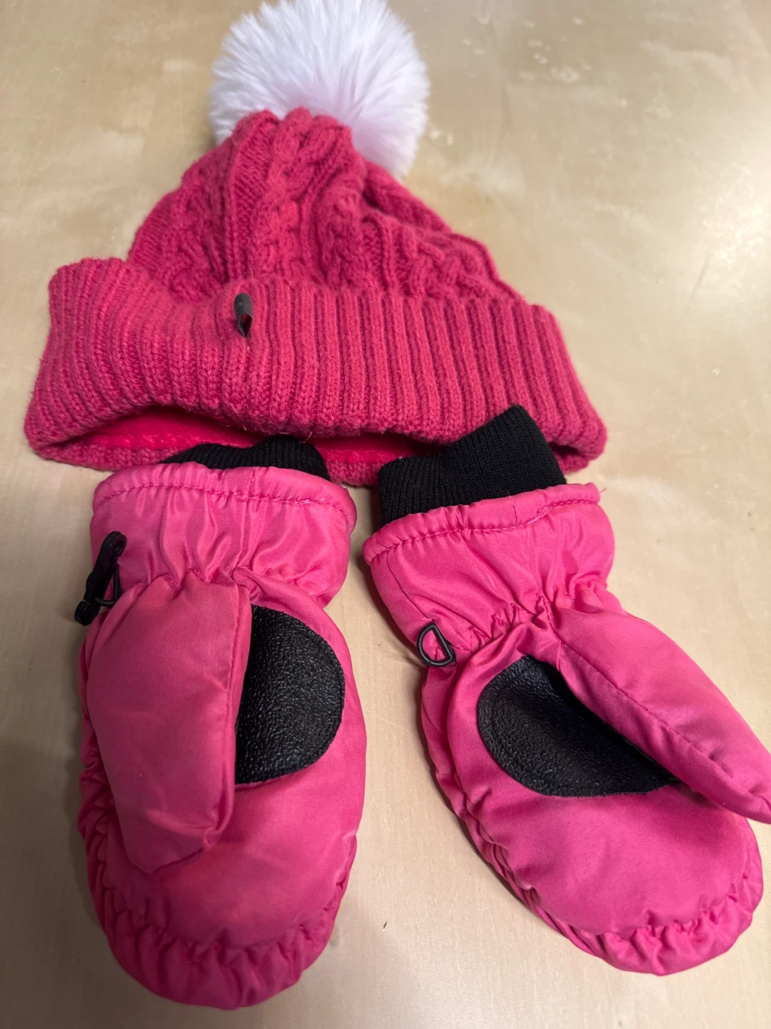 Pink Knit Hat and Mittens Set