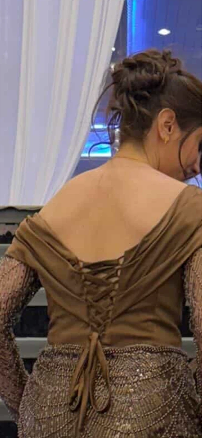 Brown Sequin Embellished Off-the-Shoulder Evening Gown - photo 2