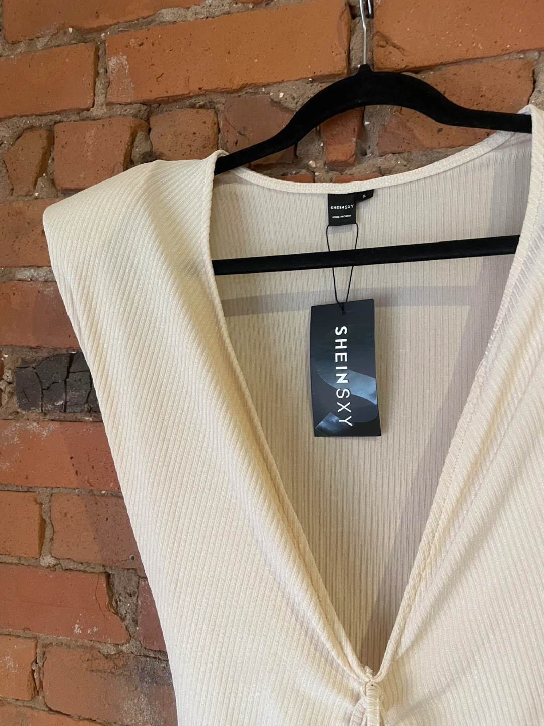 SHEINEXY Cream Ribbed Knit Dress - photo 2