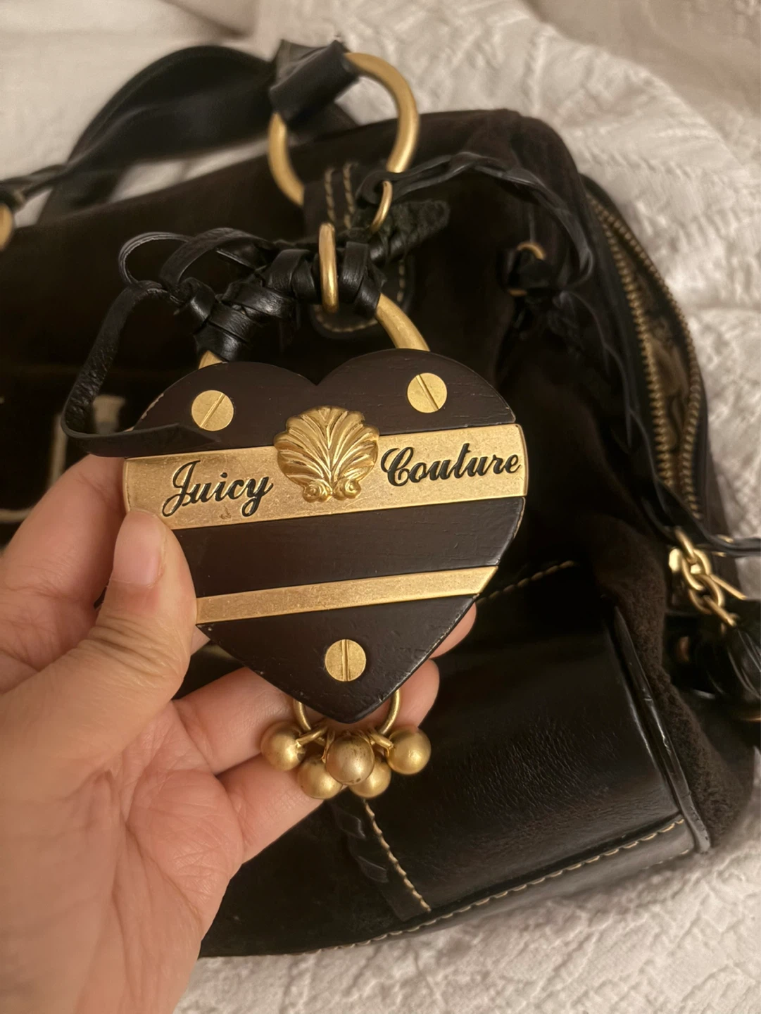 Vintage Juicy Couture Velour Heart Satchel Handbag - photo 2