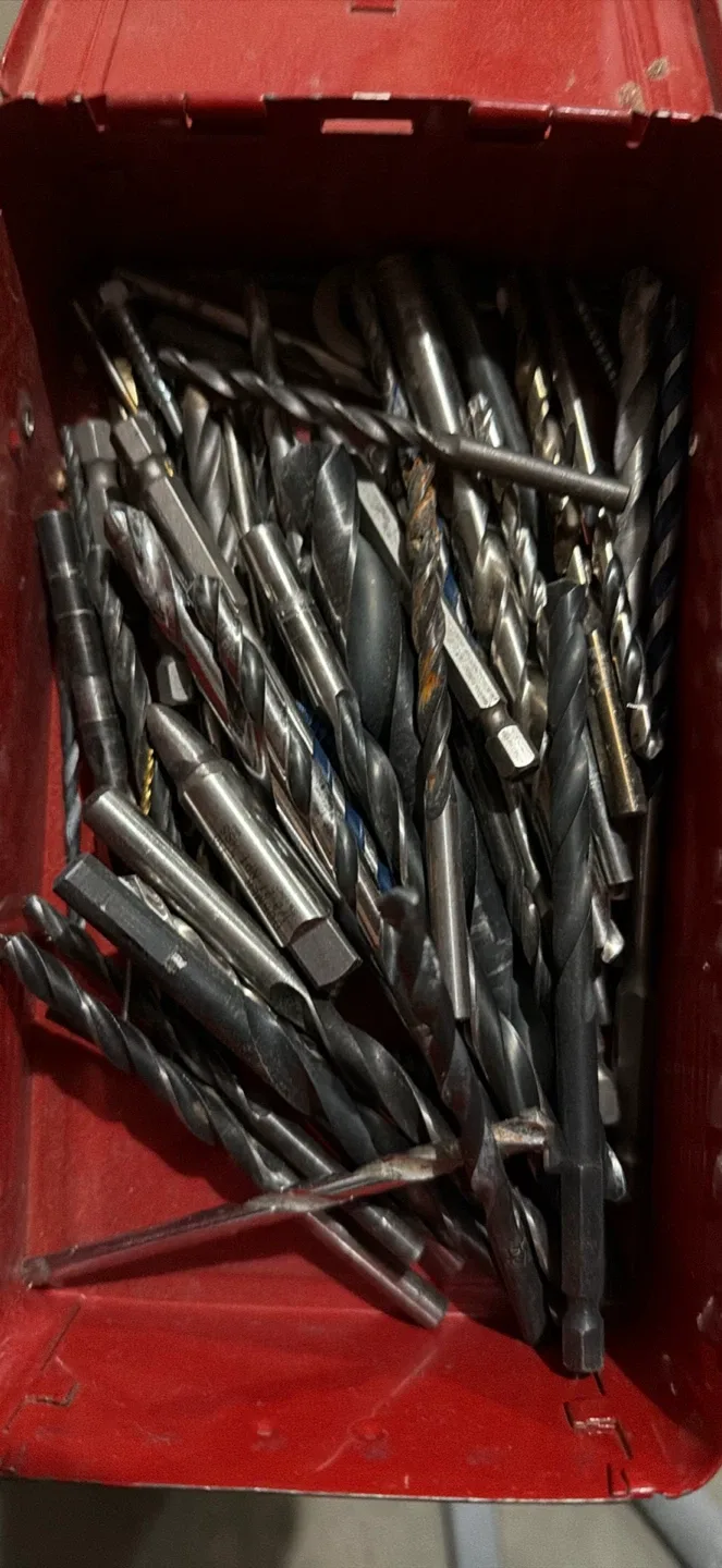 Assorted Drill Bits in Red Metal Case
