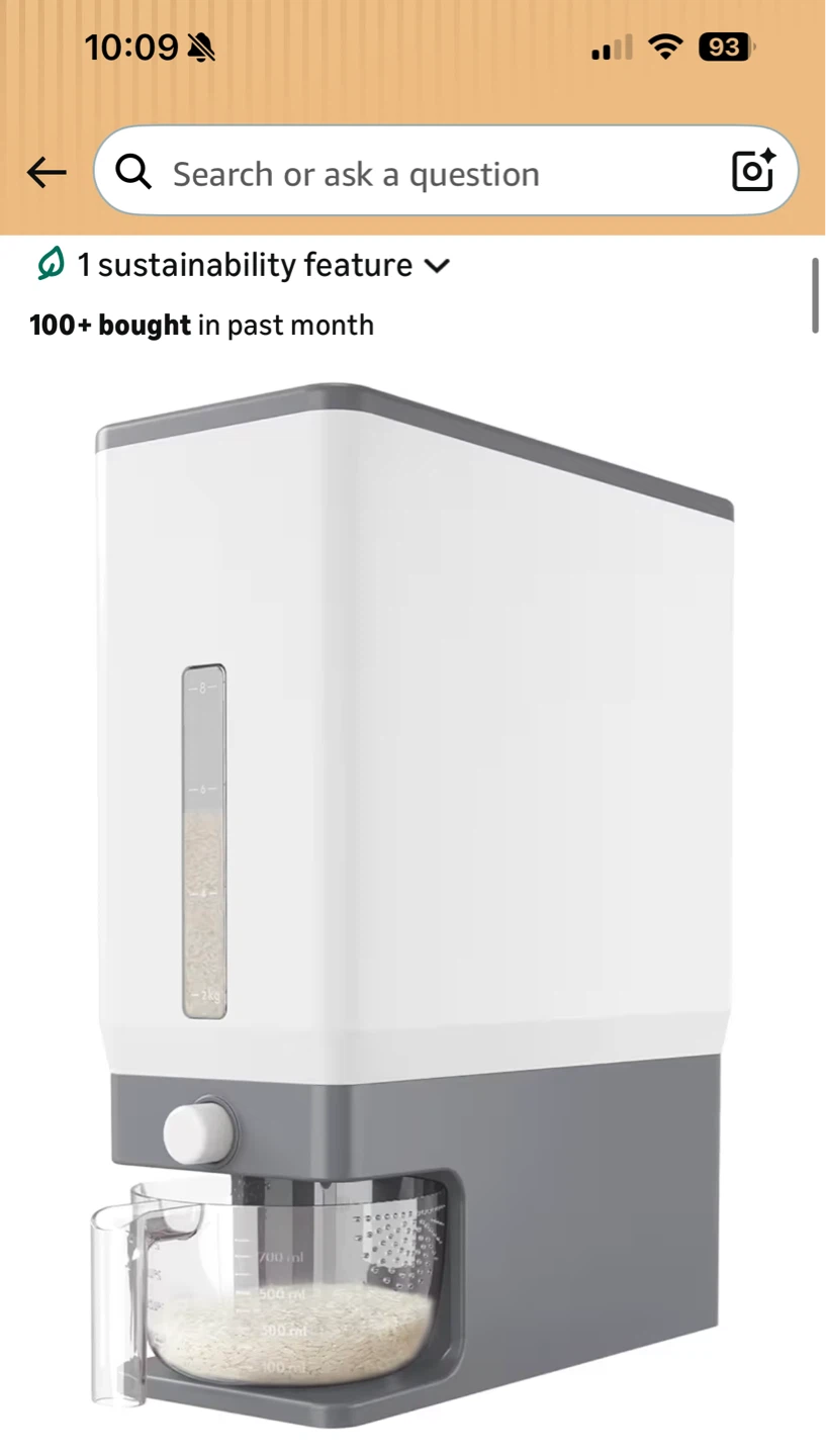 Light Grey Rice Dispenser - 25 lb Capacity