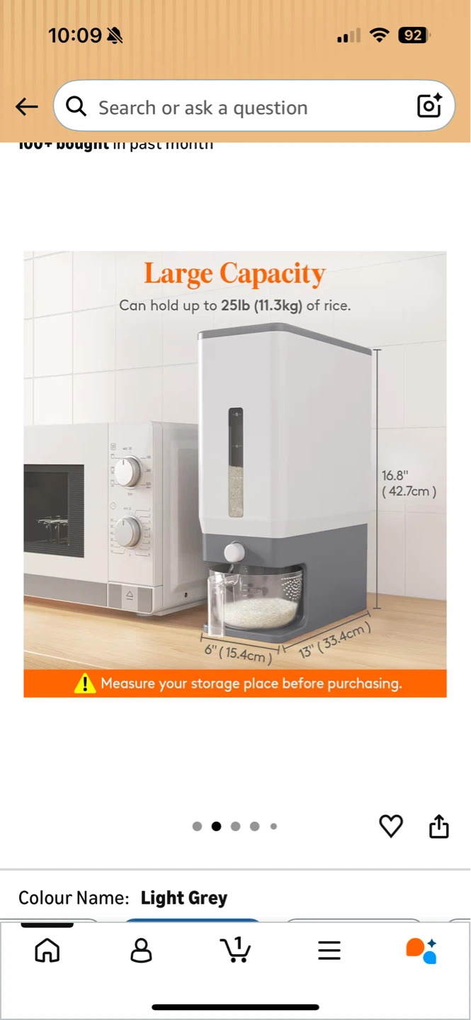 Light Grey Rice Dispenser - 25 lb Capacity - photo 2