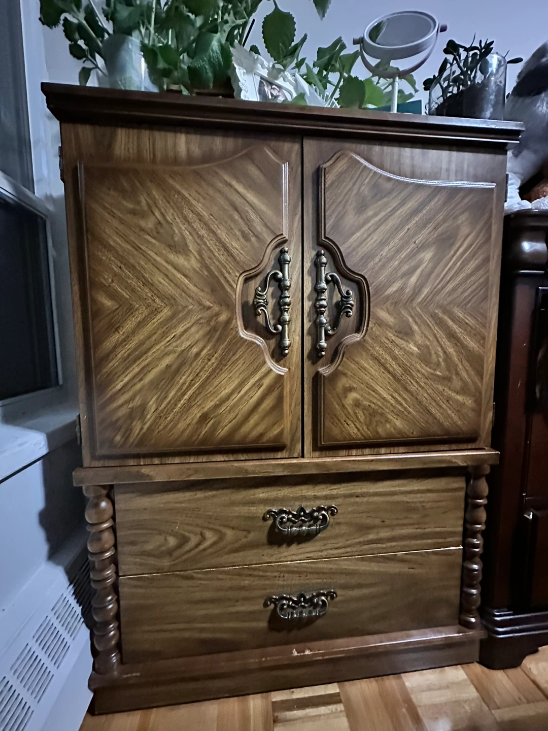 Vintage Wood Armoire with Drawers